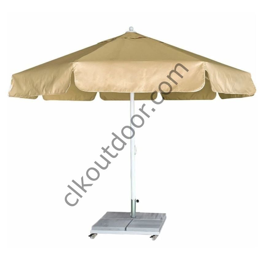 CLK 3,5 Metre Yuvarlak Mega Q60 Şemsiye Bahçe Cafe Havuz Otel Restorant Şemsiyeleri Siyah - Metal Hareketli Ayak 4 Mermerli (70x70cm 120 kg)