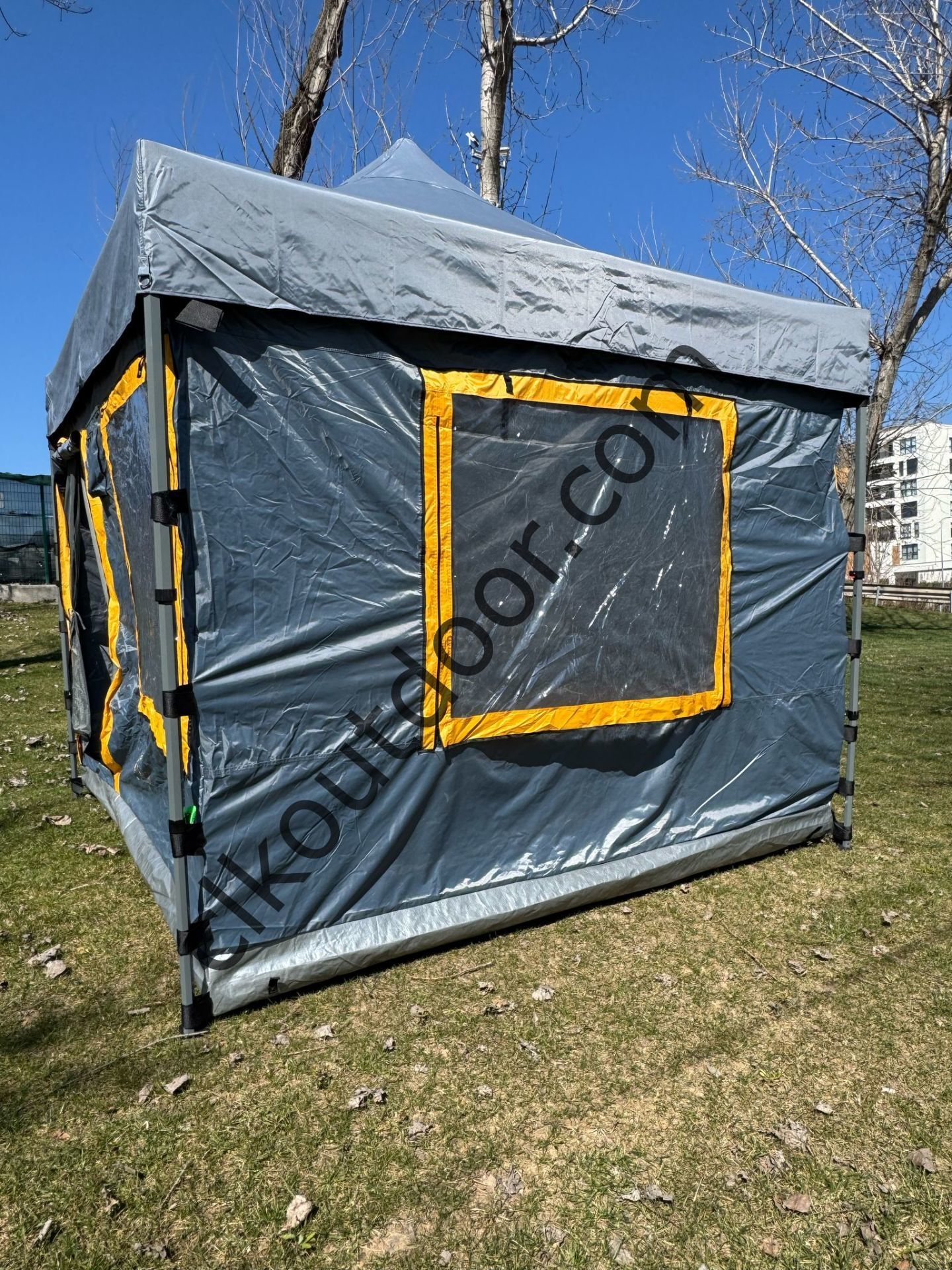CLK 3x3 mt Yeni Nesil 2 Kapı 4 Pencere TENTELİ 40 mm Kısa Bagaj Boy 115 cm Gazebo Portatif Kamp Çadırı Gri