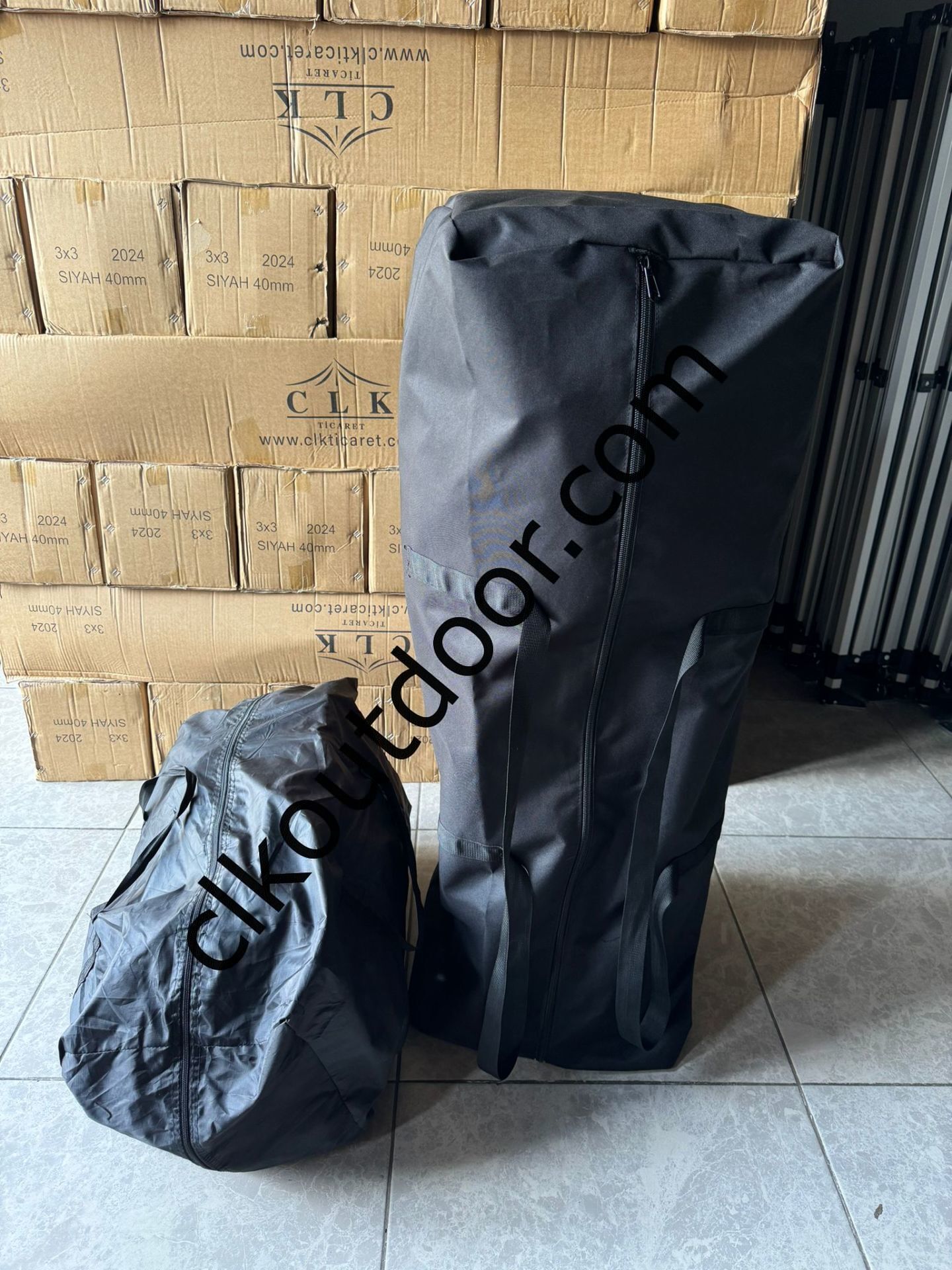 CLK 3x3 mt Yeni Nesil 2 Kapı 4 Pencere TENTELİ 40 mm Kısa Bagaj Boy 115 cm Gazebo Portatif Kamp Çadırı Gri