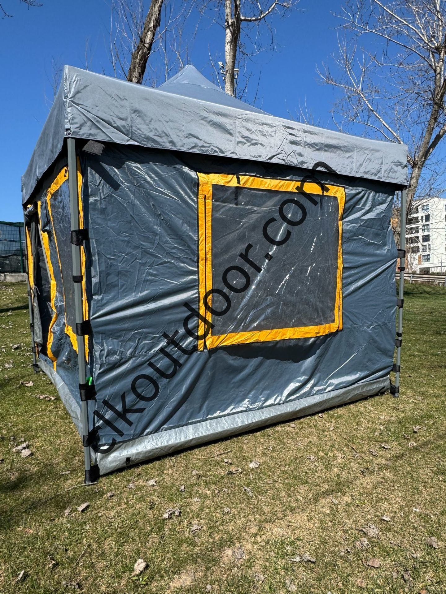 CLK 3x3 mt 40 mm İskelet Yeni Nesil 2 Kapı 4 Pencere TENTELİ Gazebo Portatif Kamp Çadırı Gri