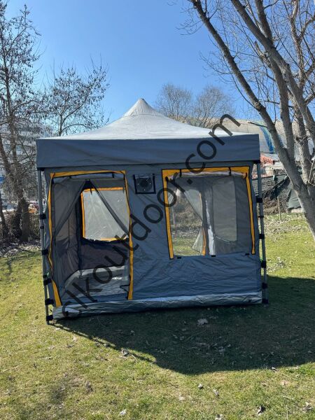 CLK 3x3 mt 40 mm İskelet Yeni Nesil 2 Kapı 4 Pencere Gazebo Portatif Kamp Çadırı Gri