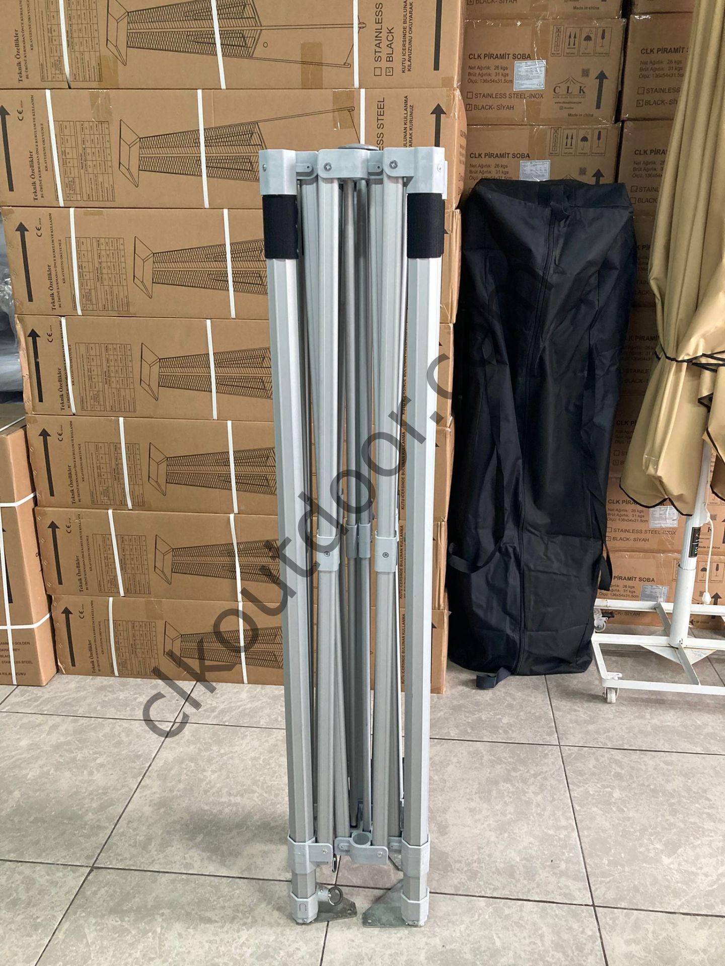 CLK 3x3 52mm Kalın Alüminyum Katlanabilir Tente Gazebo Çadır 3 Kenar Kapalı 2 Camlı