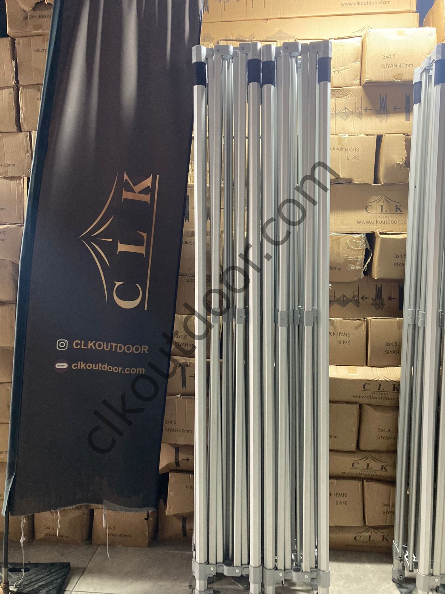 CLK 5x10 52mm Kalın Alüminyum Katlanabilir Tente Gazebo Çadır 3 Kenar Kapalı 1 Kapılı