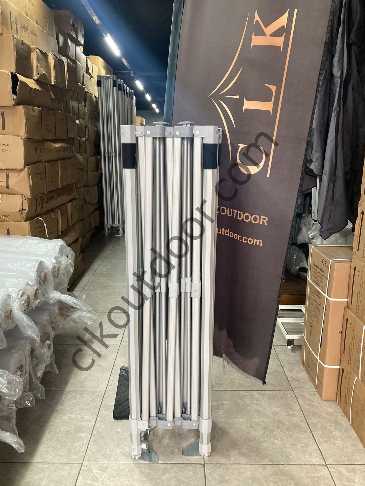 CLK 3x4,5 52mm Kalın Alüminyum Katlanabilir Tente Gazebo Çadır 4 Kenar Kapalı 3 Yarım Duvarlı Açık Gri