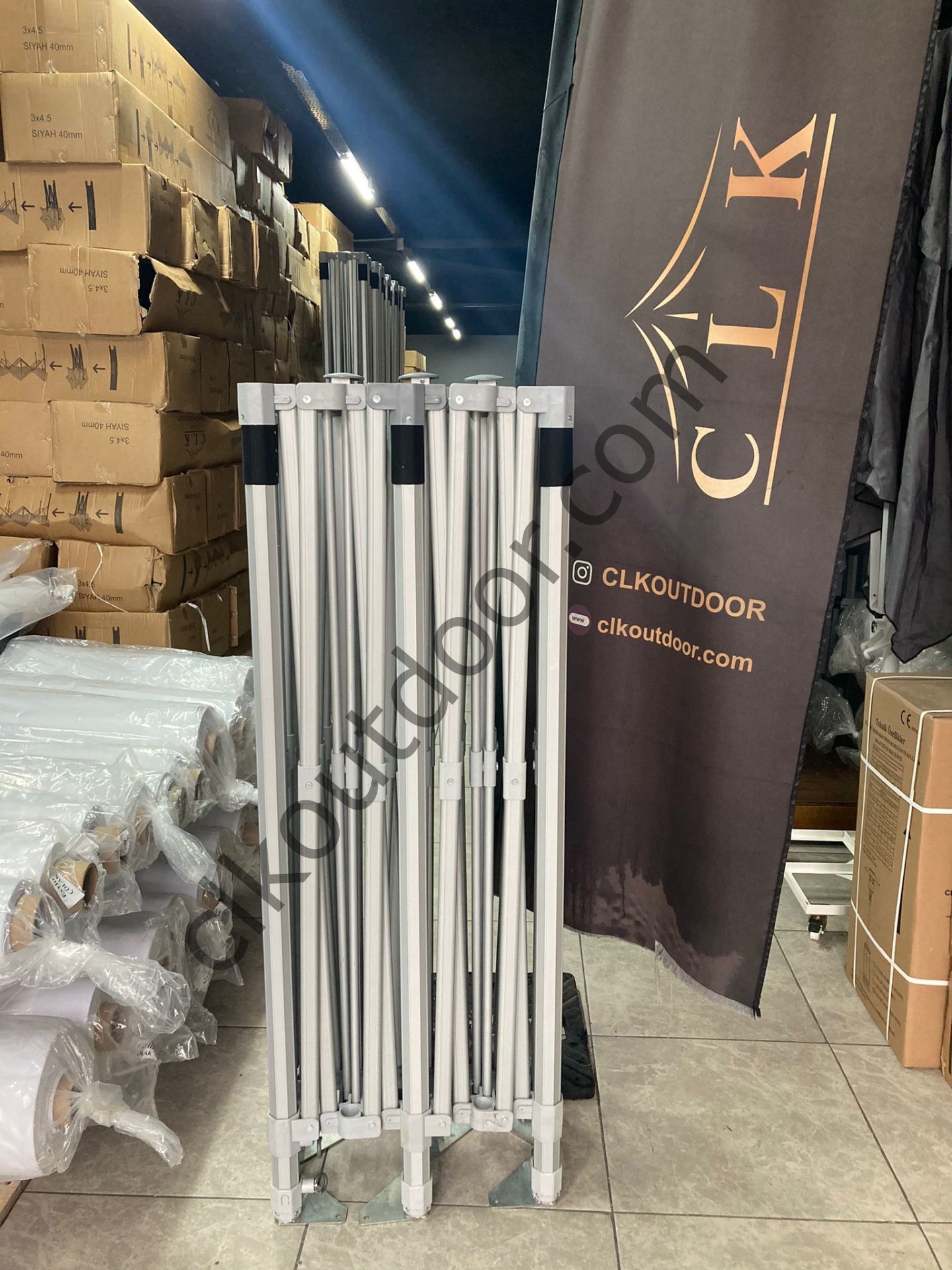 CLK 3x6 52mm Kalın Alüminyum Katlanabilir Tente Gazebo Çadır 3 Yan Kapalı Lacivert