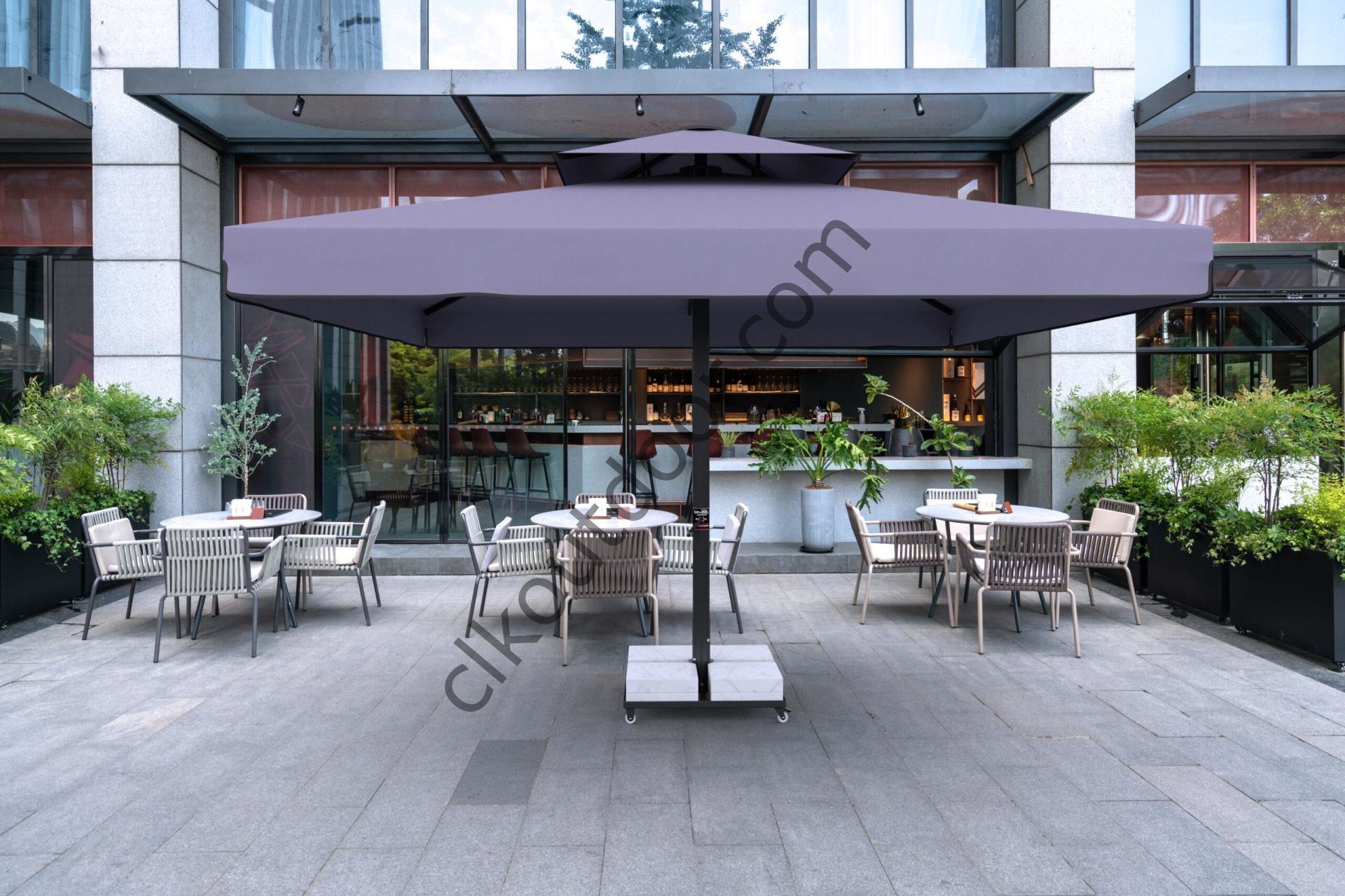 CLK 4x4 Metre Saçaklı Eko Model Krank Sistem Teleskopik Şemsiye Q80 Profil Akrilik (İthal) - Flanş - Siyah