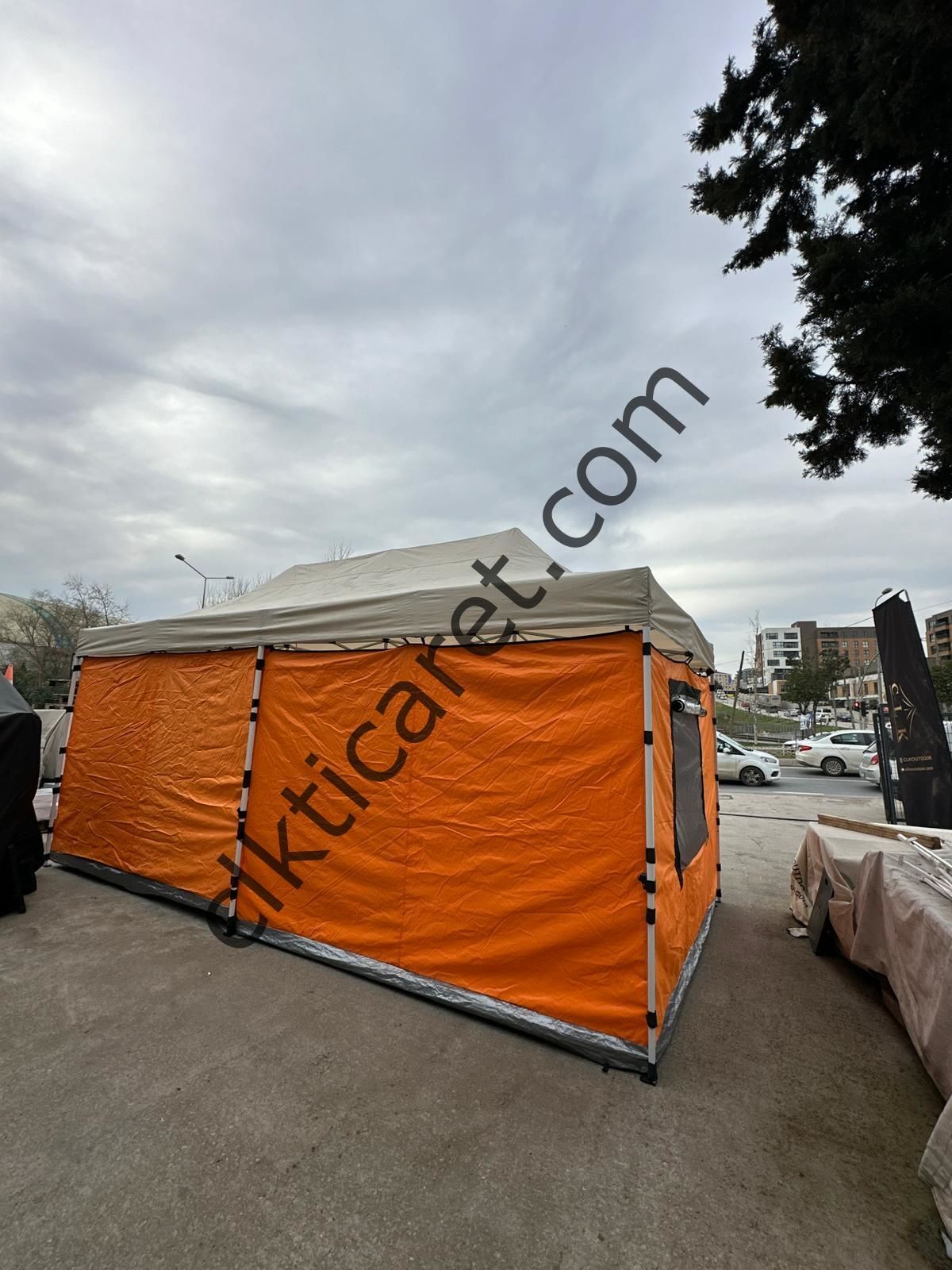 CLK 3x6 Metre 2 Odalı 40 mm Profil Portatif Katlanır Gazebo Kamp Çadır Turuncu Lacivert