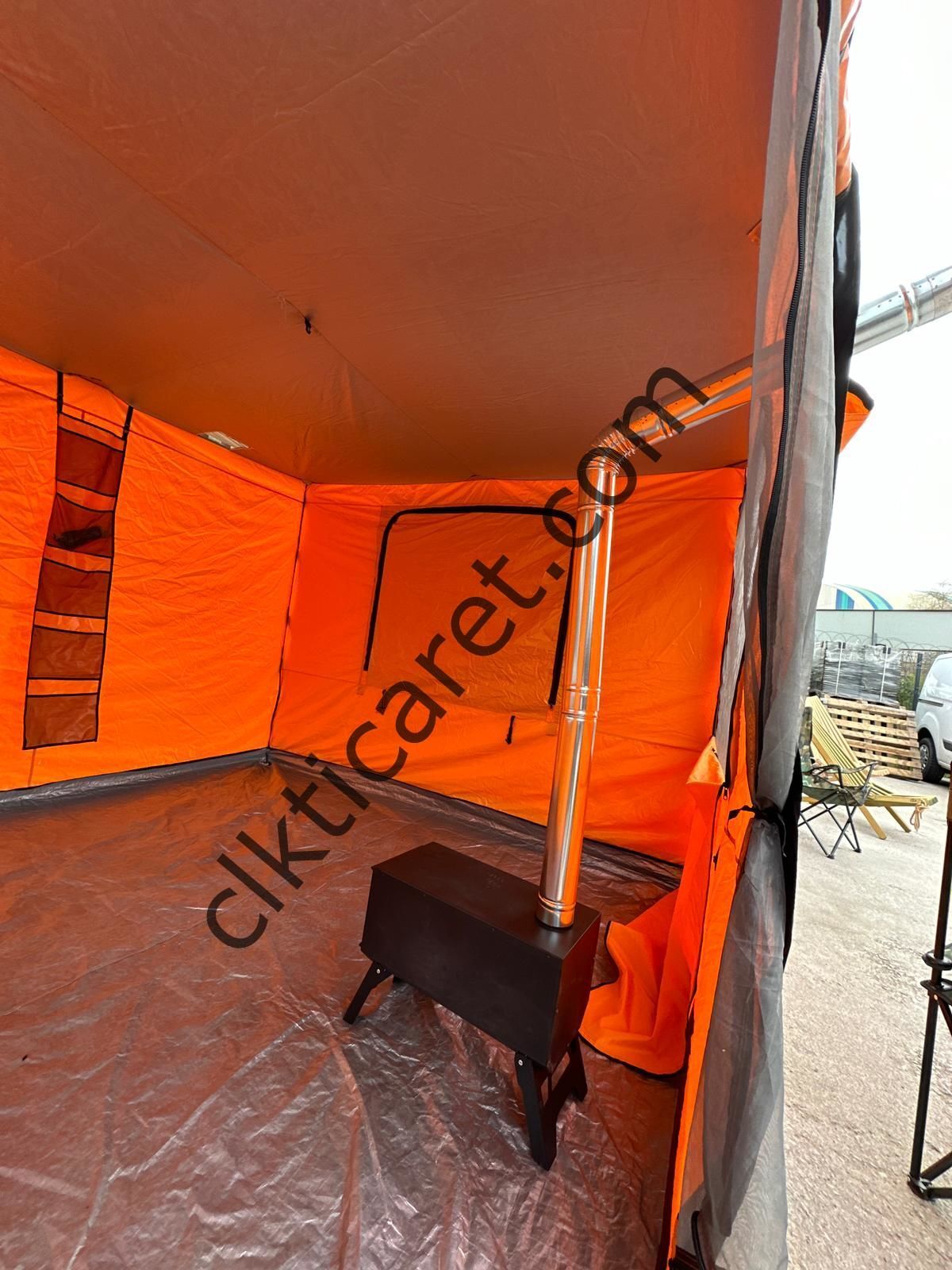 CLK 3x6 Metre 2 Odalı 40 mm Profil Portatif Katlanır Gazebo Kamp Çadır Turuncu Lacivert