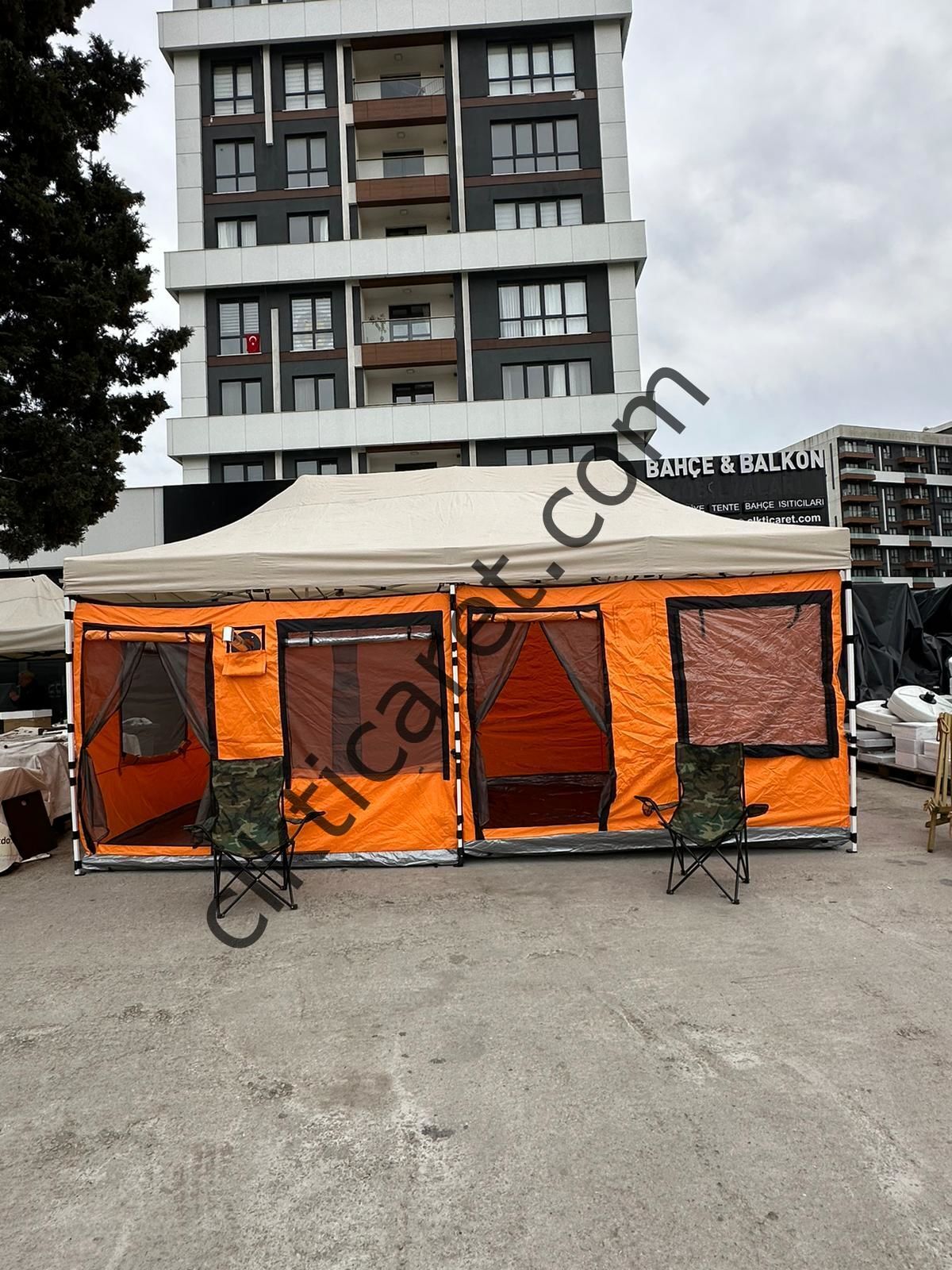 CLK 3x6 Metre 2 Odalı 40 mm Profil Portatif Katlanır Gazebo Kamp Çadır Turuncu Benetton Yeşil