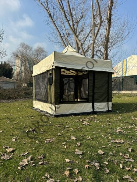 CLK 3x3 Karavan Çadırı Kış Bahçesi Eko 40 mm Çelik Profil Portatif Katlanabilir Tente İstemiyorum - Standart Donanım