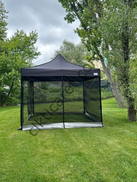 CLK 3x3 Gazebo 30 mm Porfil Bungalow Dekoratif Garden Model Sineklikli Perde Katlanır Portatif Bahçe Çadır Tente Çardak Turuncu