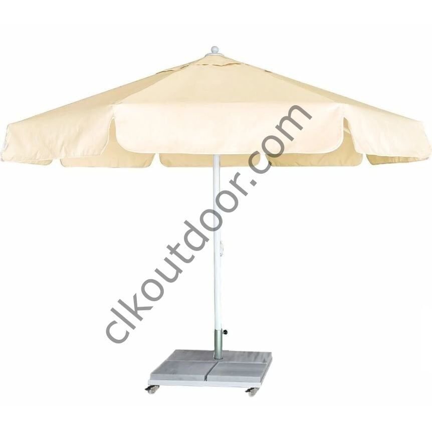 CLK 4 Metre Yuvarlak Mega Q60 Şemsiye Bahçe Cafe Havuz Otel Restorant Şemsiyeleri Açık Mavi (Turkuaz) - Metal Hareketli Ayak 4 Mermerli (70x70cm 120 kg)